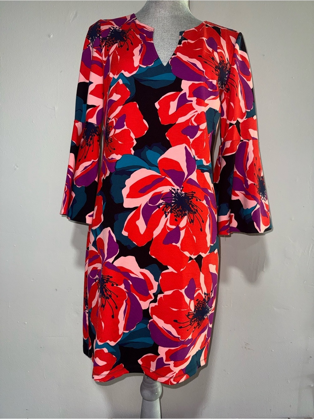 Trina Turk Vibrant Red Floral Shift Dress - Bold All-Over Print